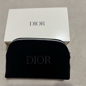 Dior Black Velvet Cosmetic Bag with Silver Accents